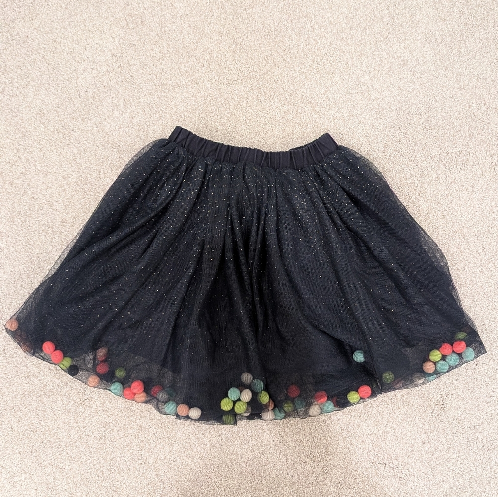 Billieblush Navy Skirt with Colorful Pom Poms and Gold Sparkles